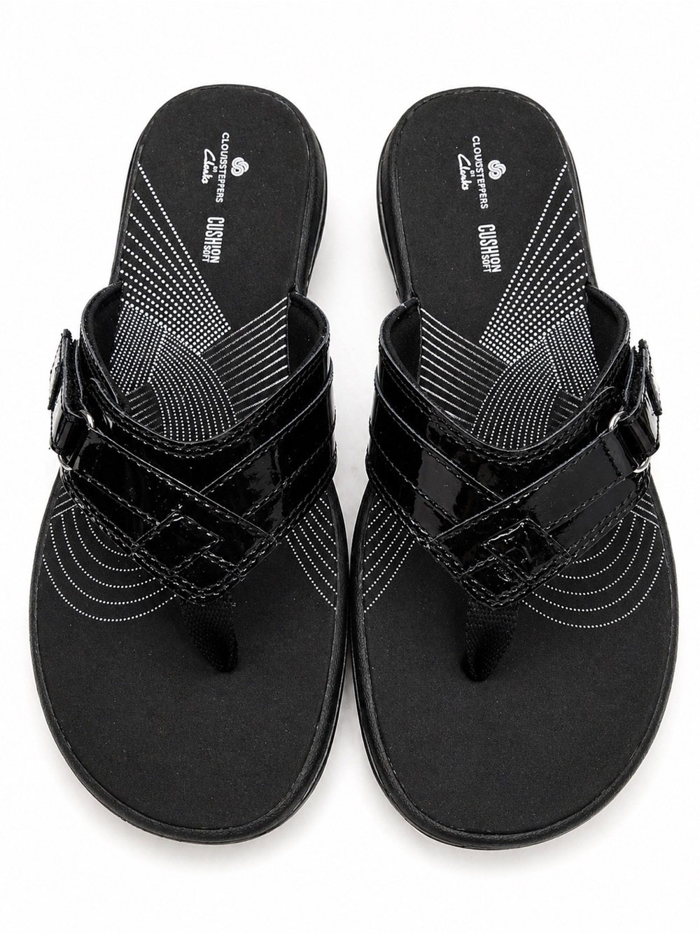 Clarks Cloudsteppers Breeze Sea Flip Flops Black Patent Size 8